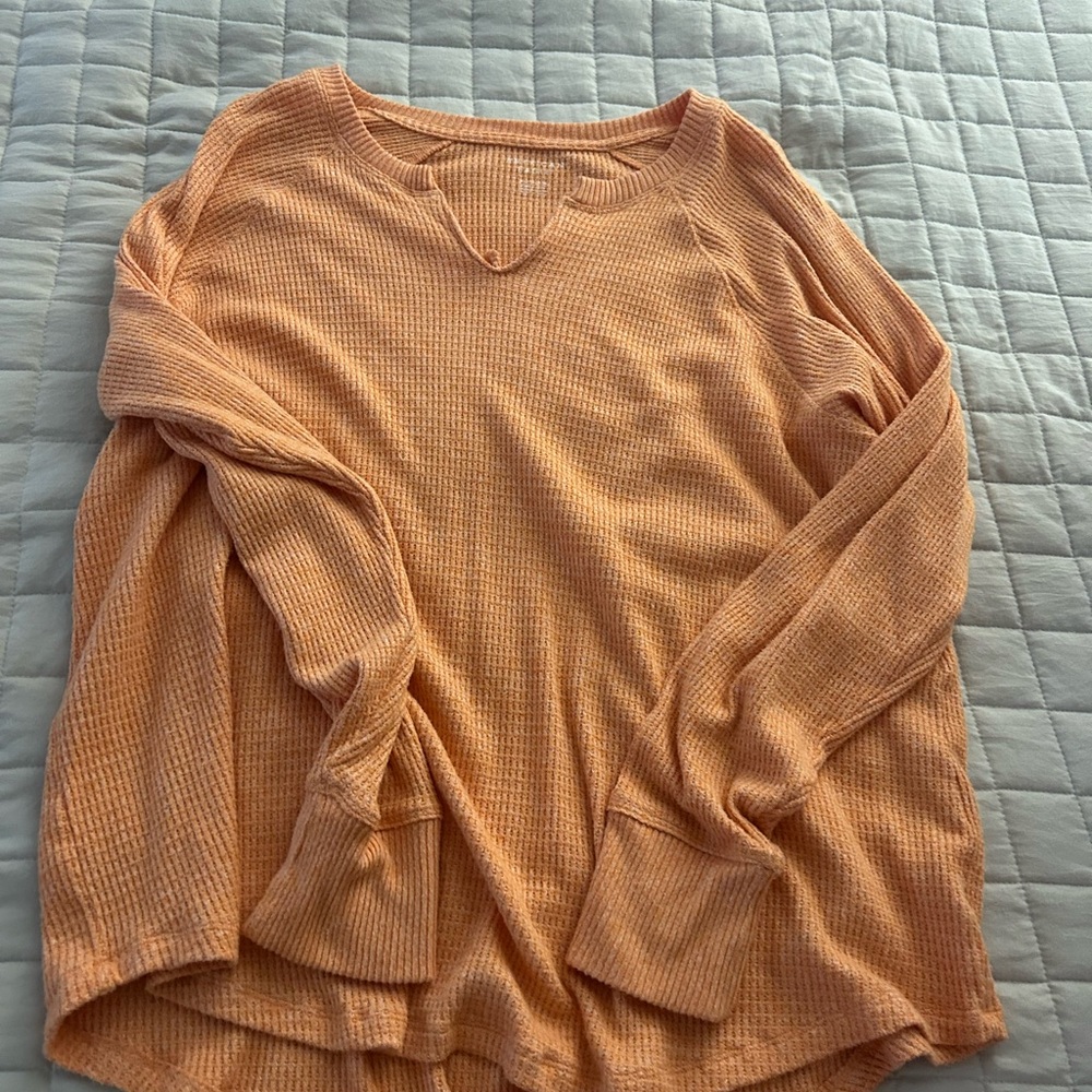 American Eagle Outfitters Peach Waffle Knit Top